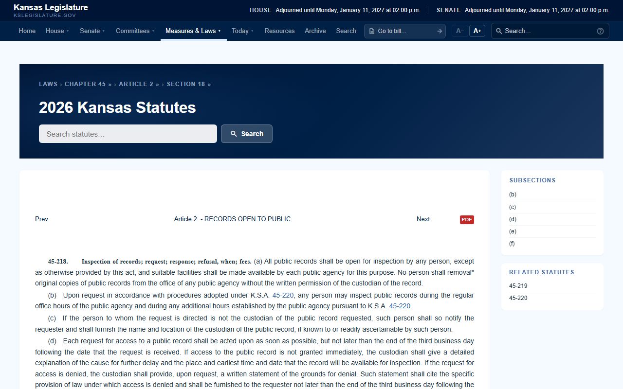 Seward County court records K.S.A. 45-218 access statute
