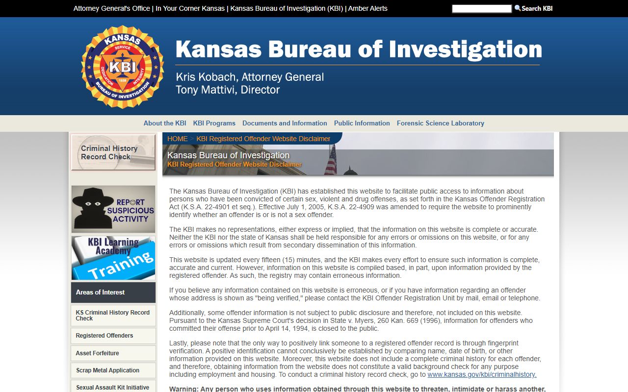 Seward County criminal court records KBI registered offender registry