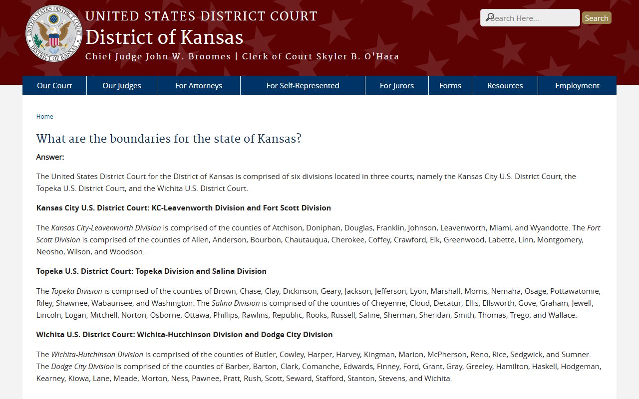 Seward County District Court federal District of Kansas boundary distinction