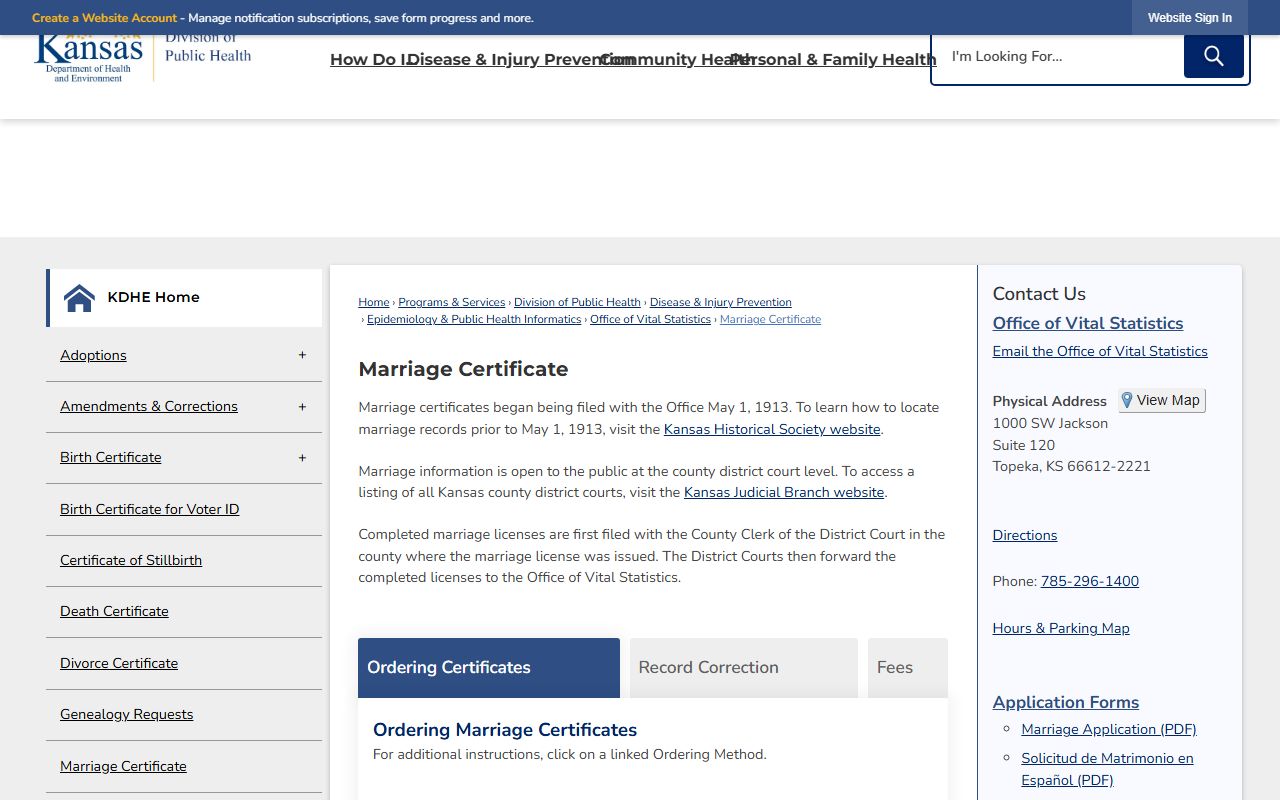 Seward County marriage records KDHE marriage certificate page